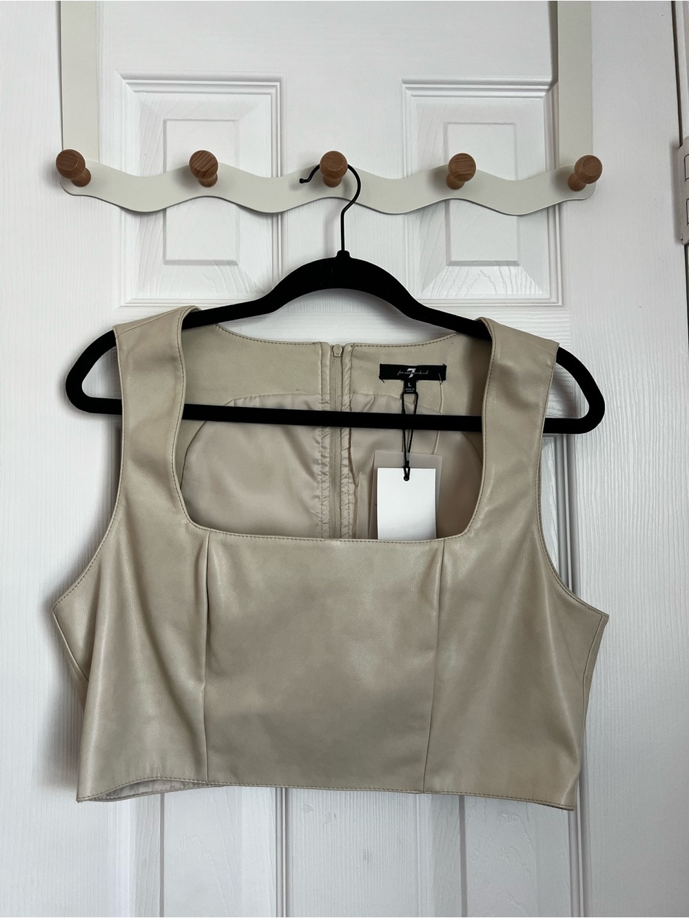 7 For All Mankind Beige Faux Leather Crop Top